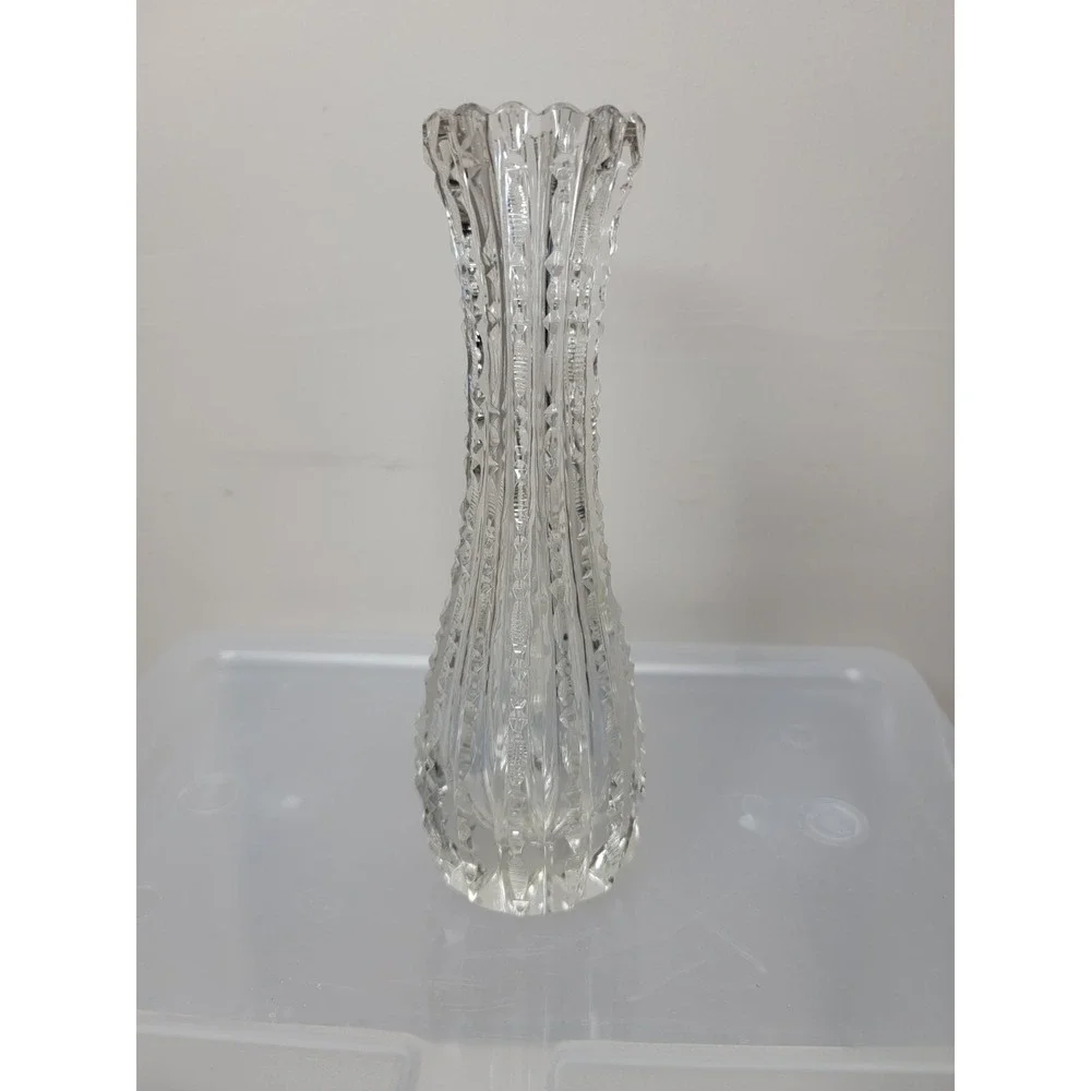 VINTAGE AMERICAN BRILLIANT CUT GLASS CRYSTAL FLOWER BUD VASE NOTCHED PRISM PTTRN